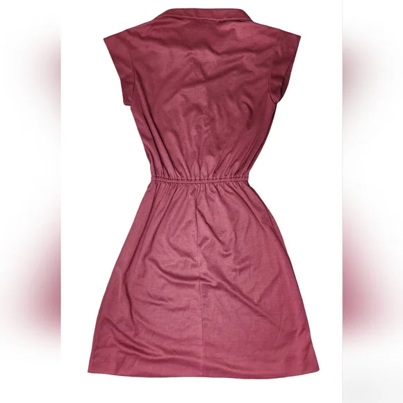 Vintage FoxMoor Women's Burgundy Preppy Polo Tennis Dress Cap Sleeves 70s Sz 3 - Picture 2 of 7